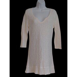 Peruvian Connection Eyelet Textured Artesian Timeless Simple Tunic Dress White M